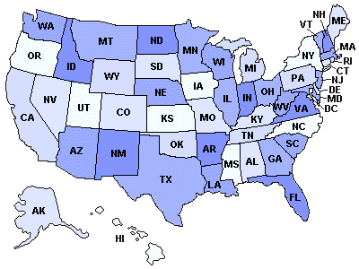 Clickable image map of the USA